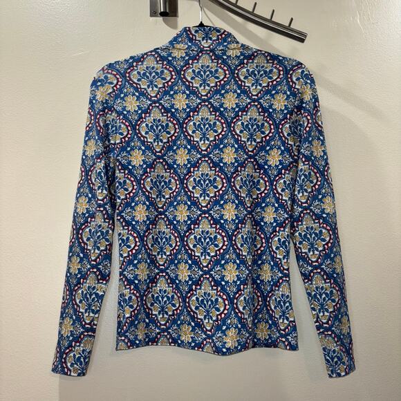 J. McLaughlin Quarter Zip- Catalina Cloth Blue Printed Sporty Pullover- Small - Picture 2 of 10